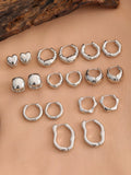 Set of smooth geometric hollow metal earrings for women, gold or silver finish