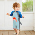 Blue boys one-piece swimsuit with cartoon pattern, polyester high elasticity fabric, Asian sizes S to XL
