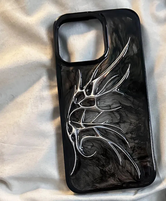 Protective iPhone case with three-dimensional blooming wings design in blurred wings colour