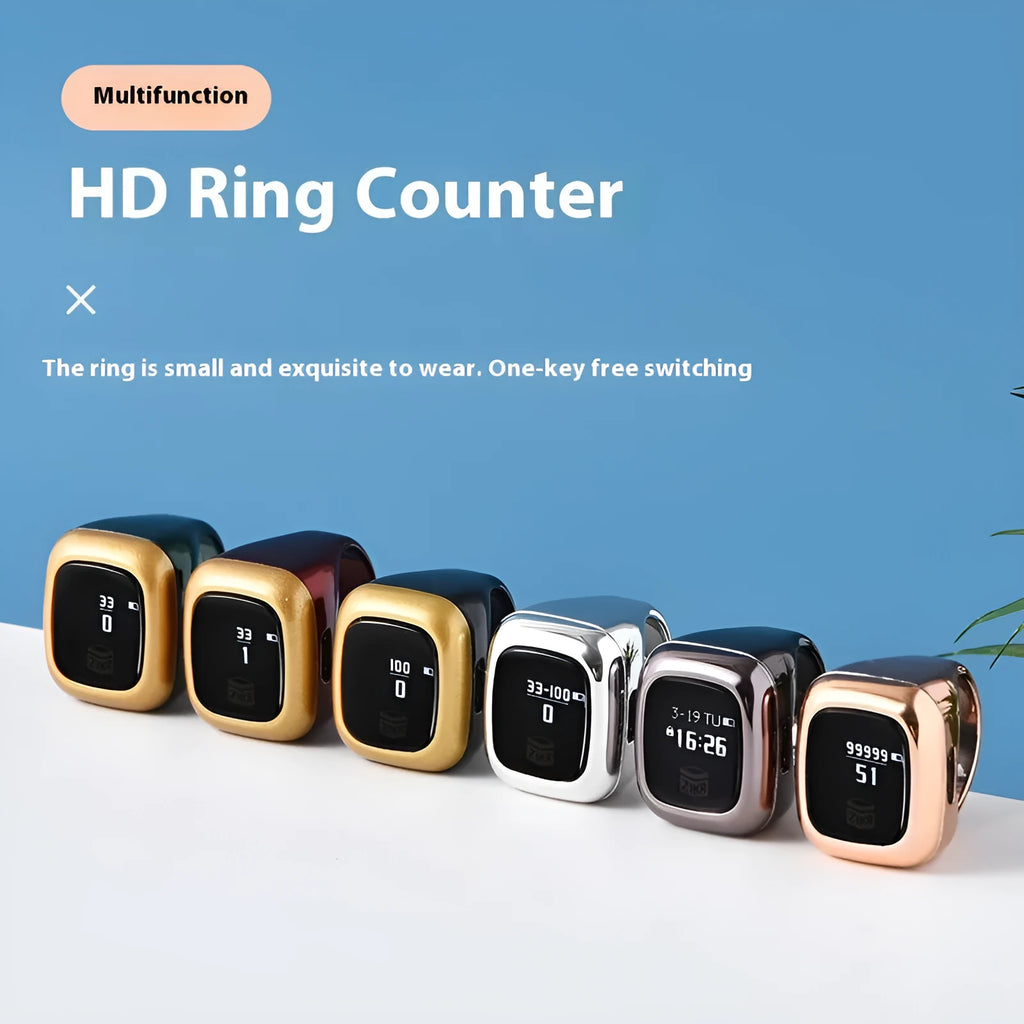 Digital zikr counter with LCD display showing prayer count, available in multiple colours and sizes