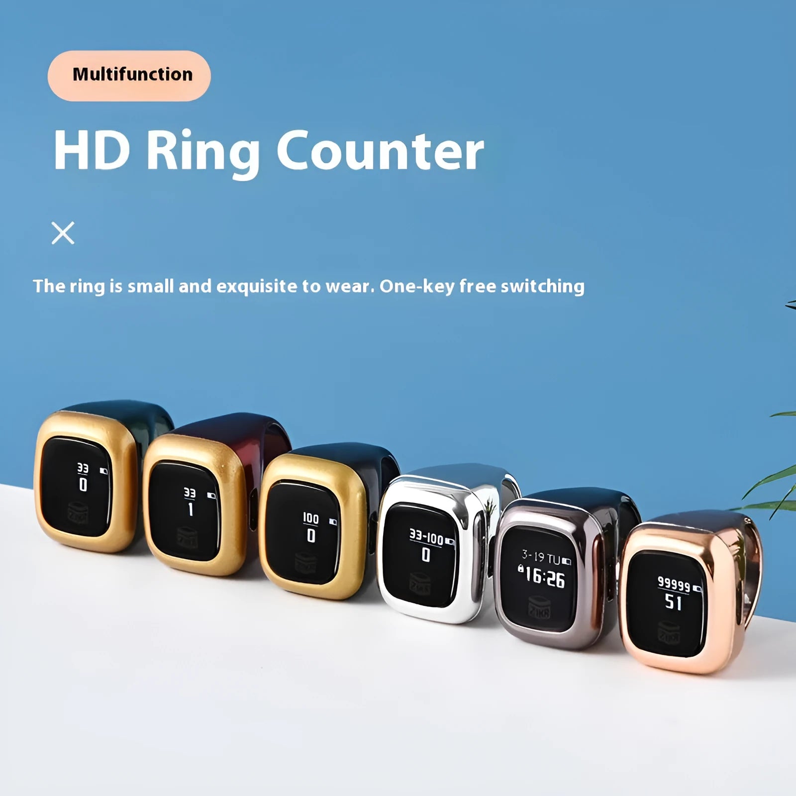 Digital zikr counter with LCD display showing prayer count, available in multiple colours and sizes