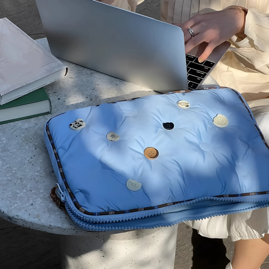 Blue plaid pattern nylon laptop protective sleeve for 14 inch computer