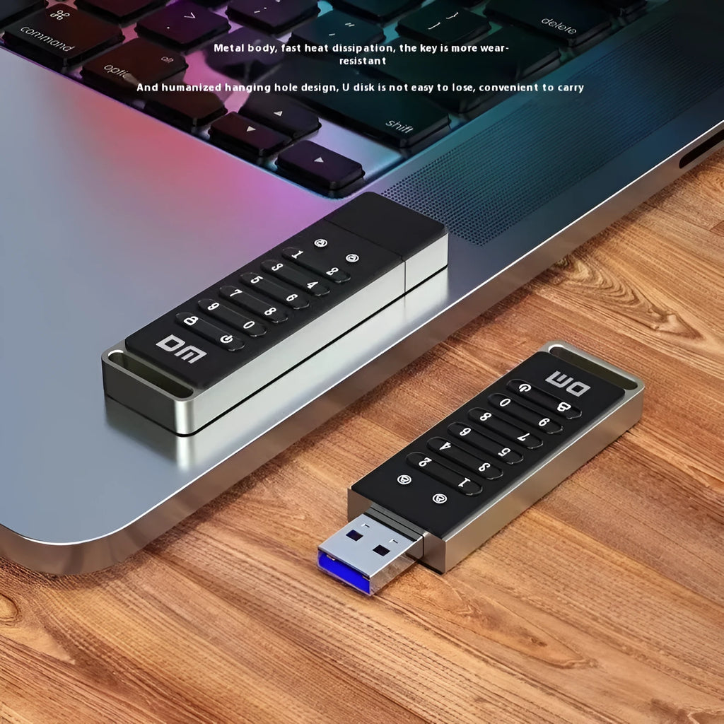 64GB encrypted USB flash drive with metal casing and digital button for fingerprint security