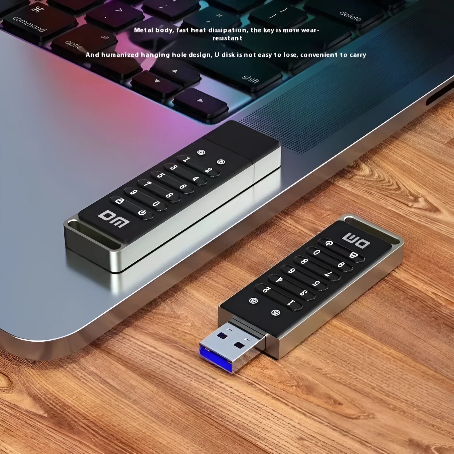 64GB encrypted USB flash drive with metal casing and digital button for fingerprint security