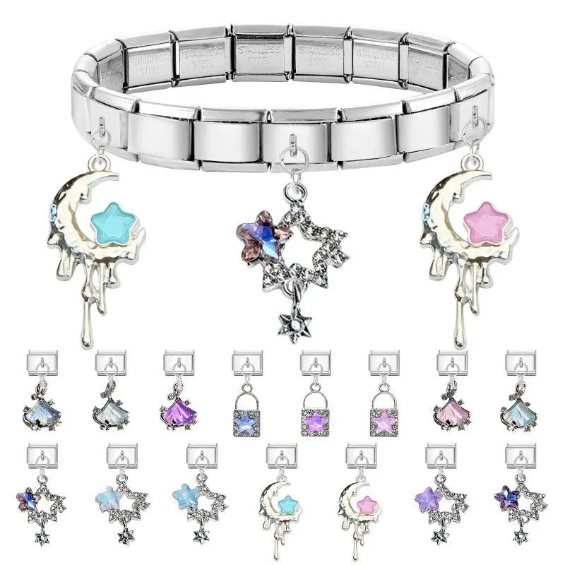 Small stainless steel electroplated pendant module 1x0.9cm charm bracelet accessory