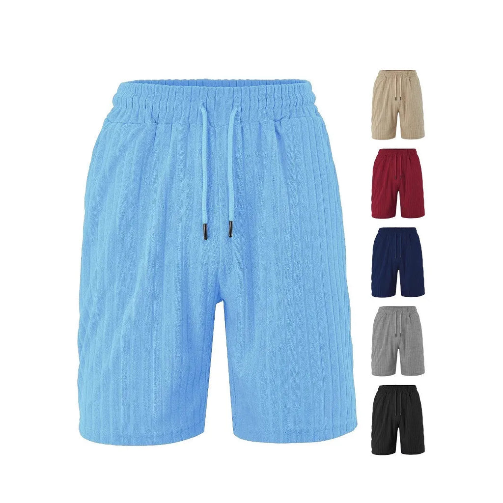 Men's loose-fit breathable jacquard casual shorts in navy blue, black, burgundy, khaki and light blue, sizes S to 3XL