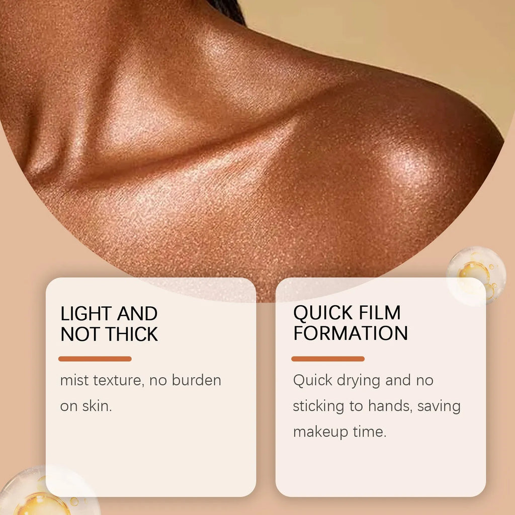 100ml shiny body spray bottle with water-based formula containing mica particles for skin highlighting