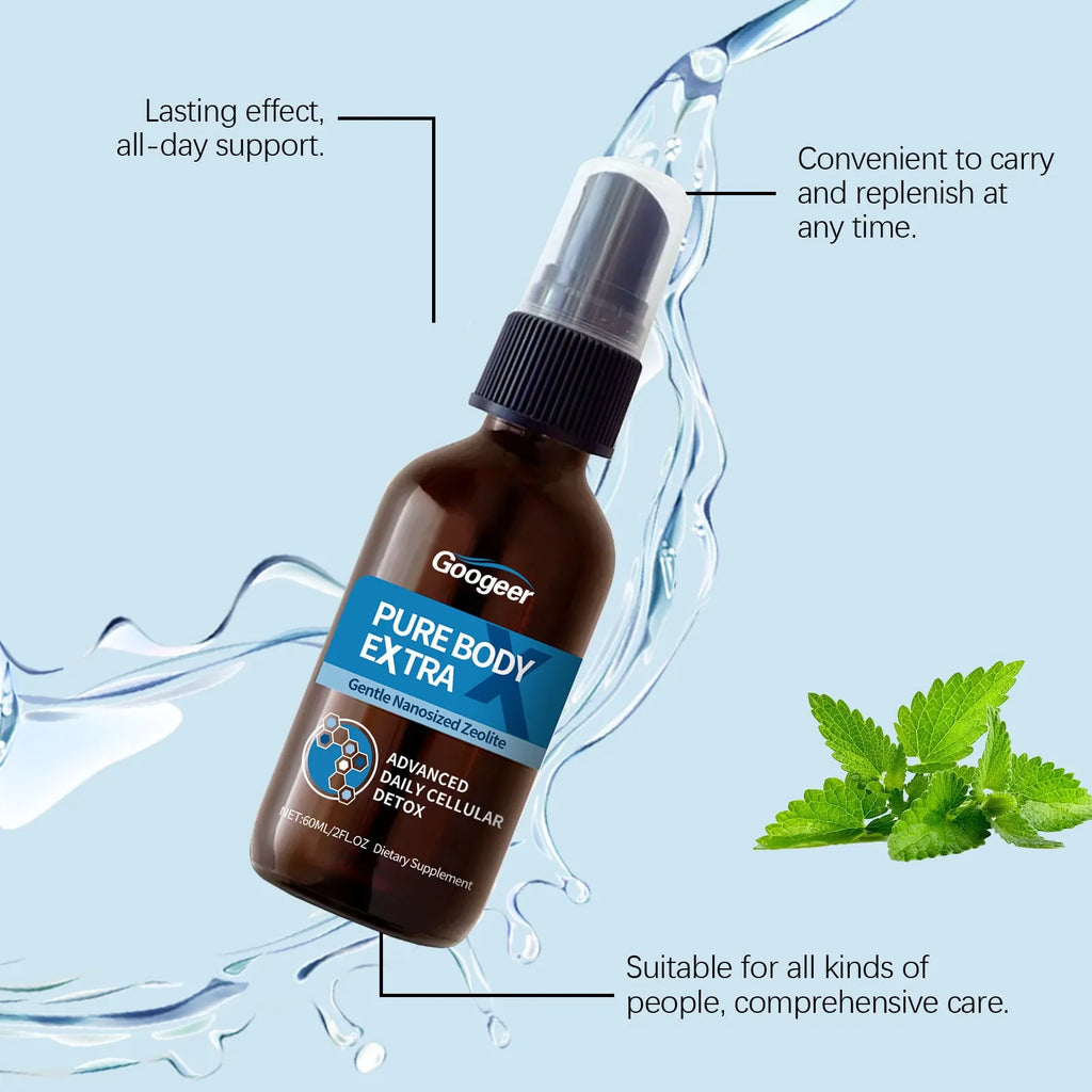 Googeer Body Care Oral Spray bottle with pump, 60ml net content, on a plain background.