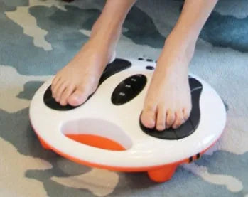 Electric foot massager in milky white with acupuncture point patches for upper sole stimulation