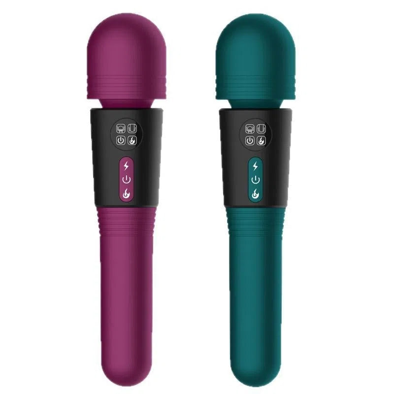 Double-headed AV wand with LCD screen and warming function in Noble Purple, rechargeable silicone vibrator