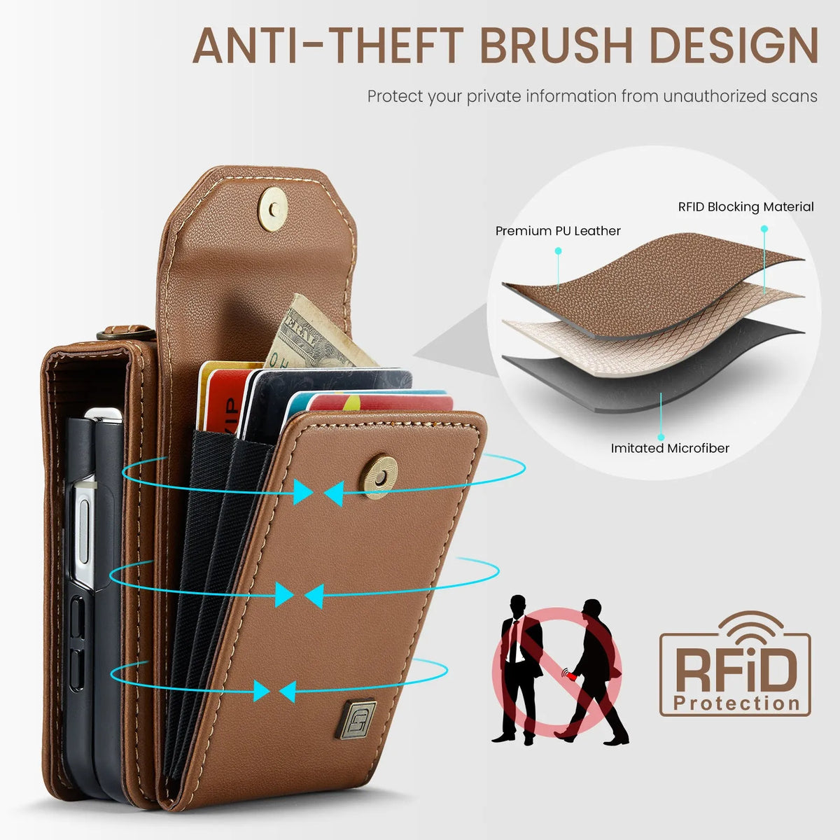 Folding three-in-one protective leather phone case for Samsung Galaxy Z Flip 5 and Z Flip 6 in black with bracket and magnetic suction