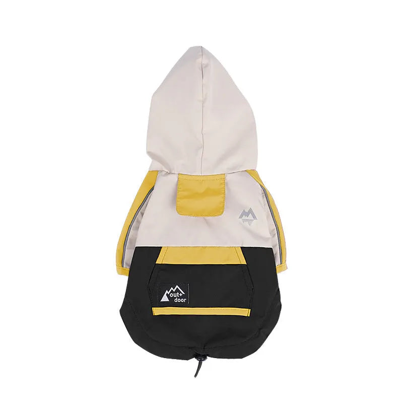 Waterproof polyester dog jacket in yellow, anti-fouling shell, casual outdoor pet coat