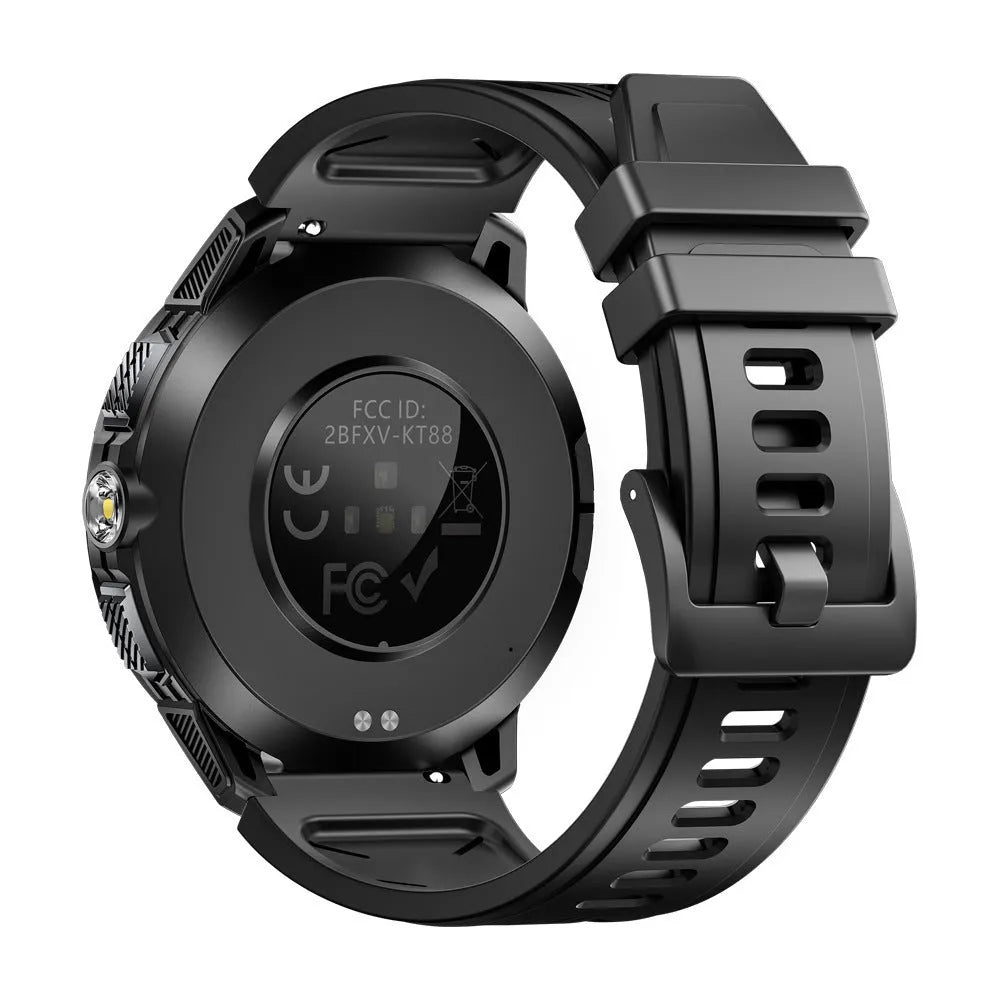 Smart watch with Bluetooth calling and heart rate monitor on wrist, black silicone strap
