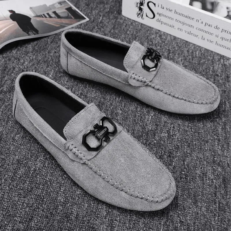 Men's black and grey suede casual shoes with rubber soles