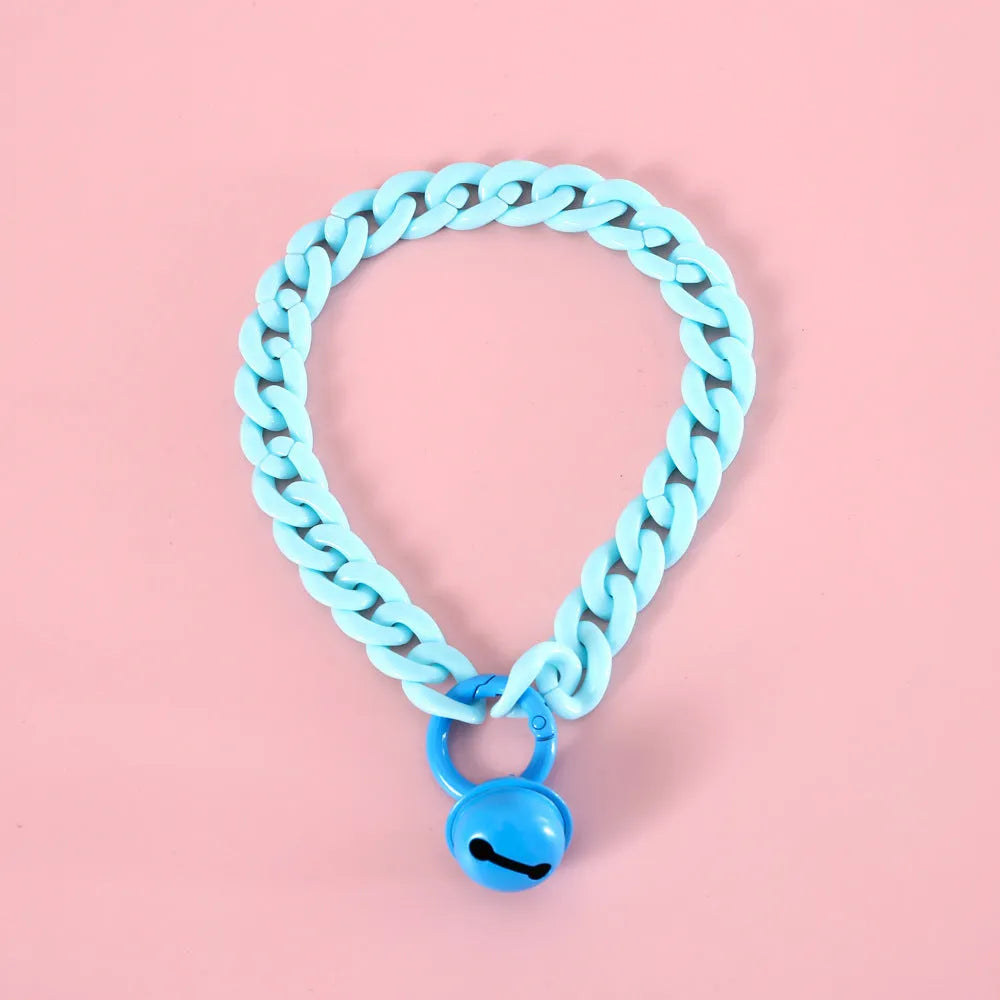 Adjustable plastic pet collar with decorative chain in macaron candy colours for cats, dogs and rabbits