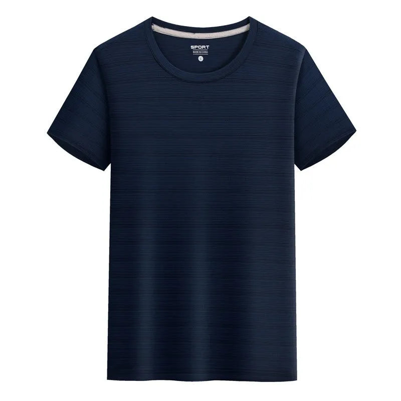 Crystal Silk quick-dry round neck t-shirt in a solid colour on a hanger.