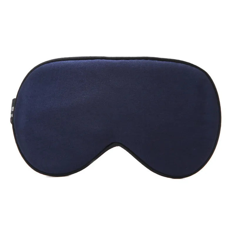 Double-sided mulberry silk eye mask with embroidery, shown in champagne colour, dimensions 22cm by 11cm.