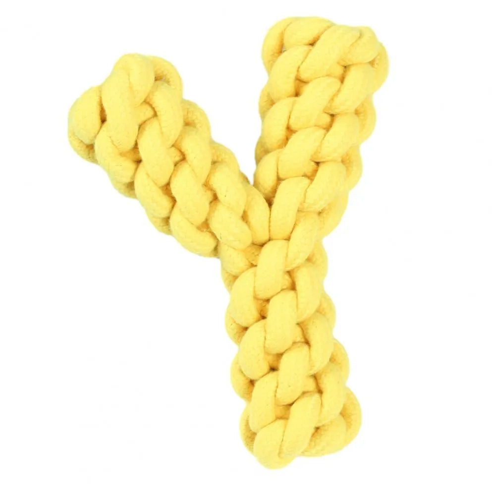 Y-shaped blue cotton rope dog chew toy for large dogs measuring 18cm length