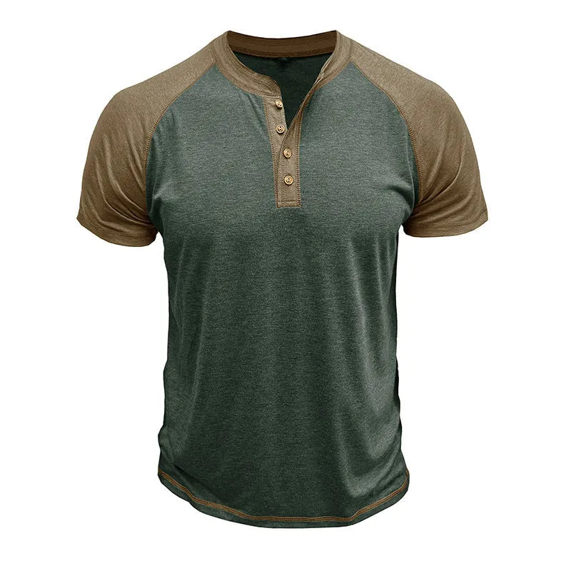 Men's thin cotton-blend pullover with short raglan sleeves in two-tone colour options