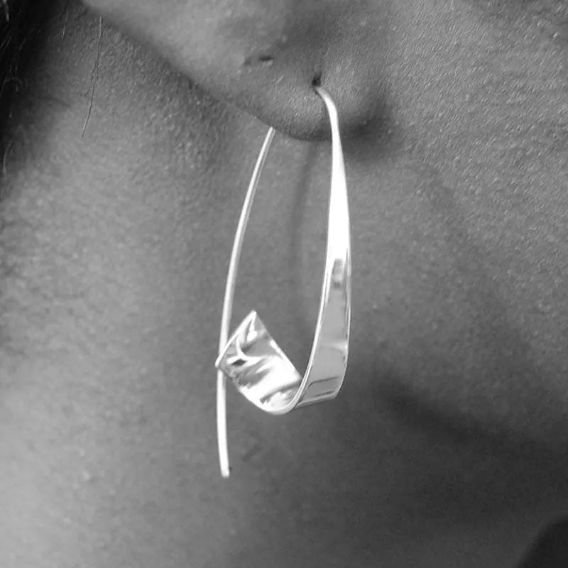 Gold and silver metal geometric irregular spiral curved earrings for women retro style