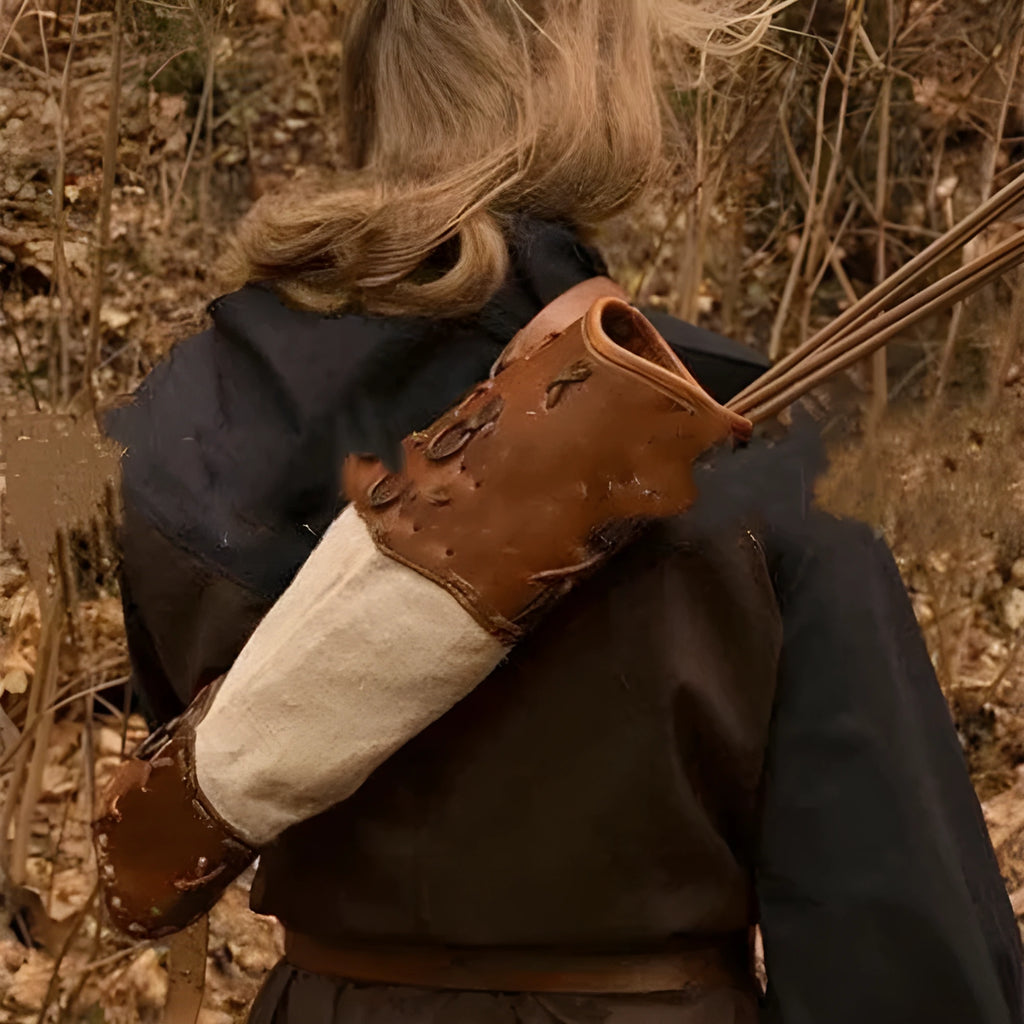 Warrior hand woven PU skin spliced quiver in brown with stitching pattern for adult archery