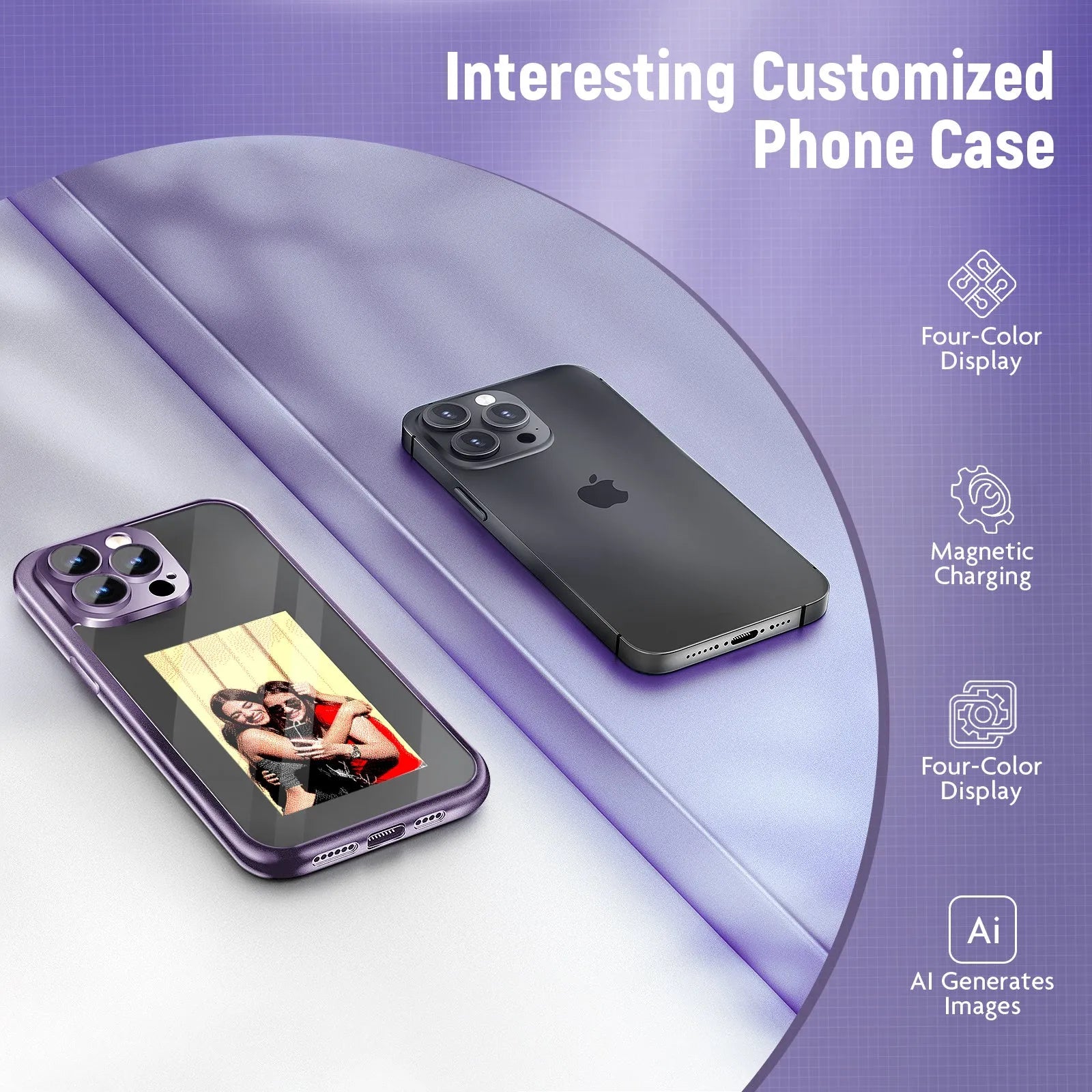 iPhone 15 Pro Max NFC flip phone case in black with custom DIY design and plastic construction
