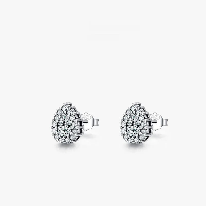 A pair of women's silver drop ear studs with a diamond-cut sparkling finish.