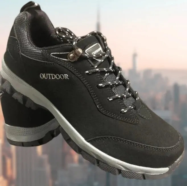 Men's large size hiking shoes in army green colour with low-top design and viscose soles