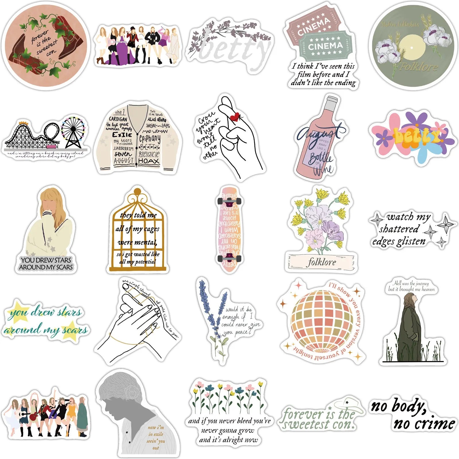 50 waterproof adhesive stickers with graffiti cartoon designs for luggage and notebooks measuring 4-6cm