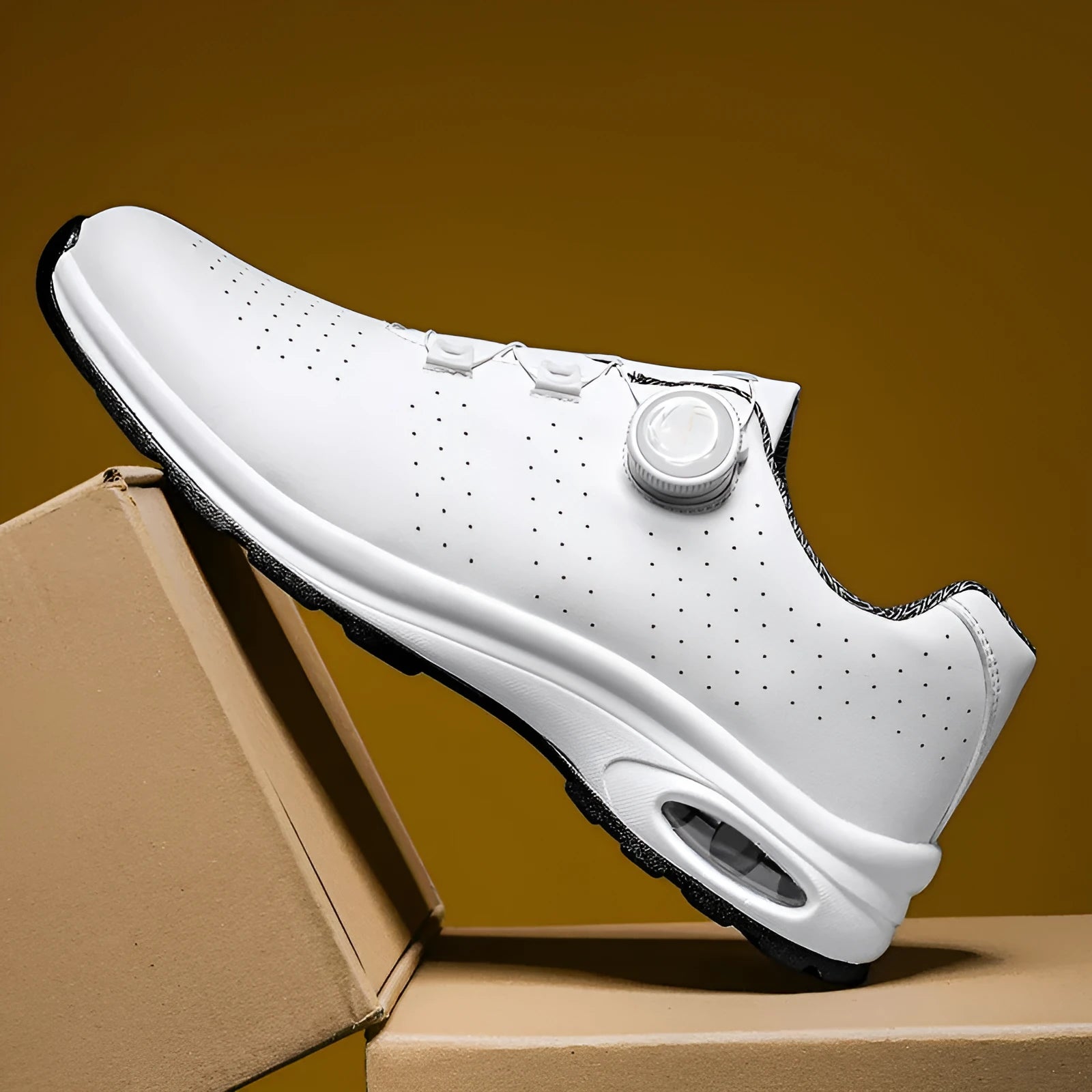 Low top black and white mesh casual shoes with cross shoulder straps and a composite sole.