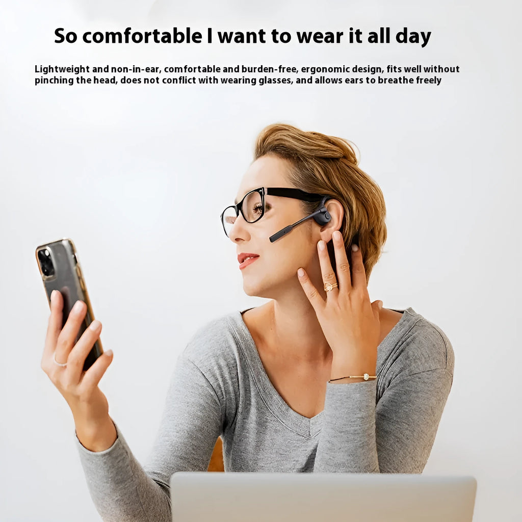 Black bone conduction Bluetooth headset with silicone headband and CVC noise reduction microphone