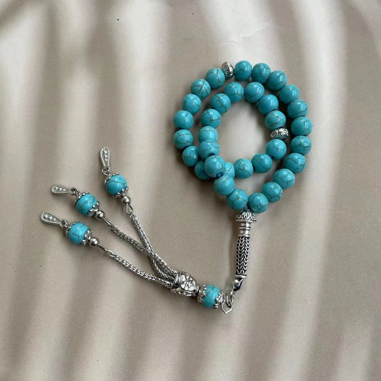 Handmade sky blue stone Muslim worship bracelet with 8mm beads for daily dhikr counting