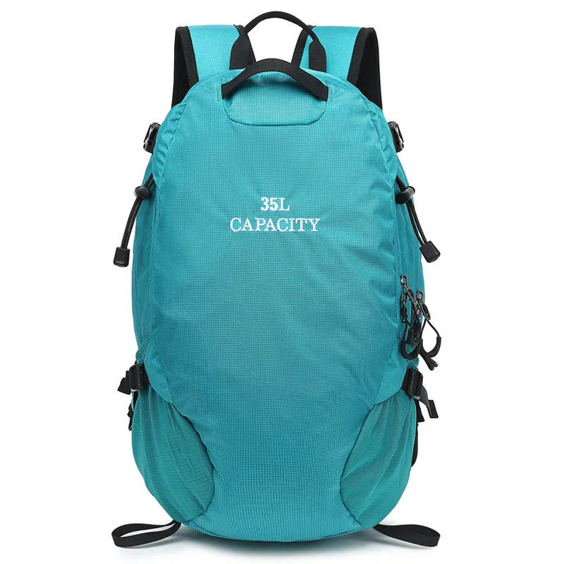 Solid-colour waterproof Oxford hiking backpack with straps and a curved back panel, shown in a choice of colours.