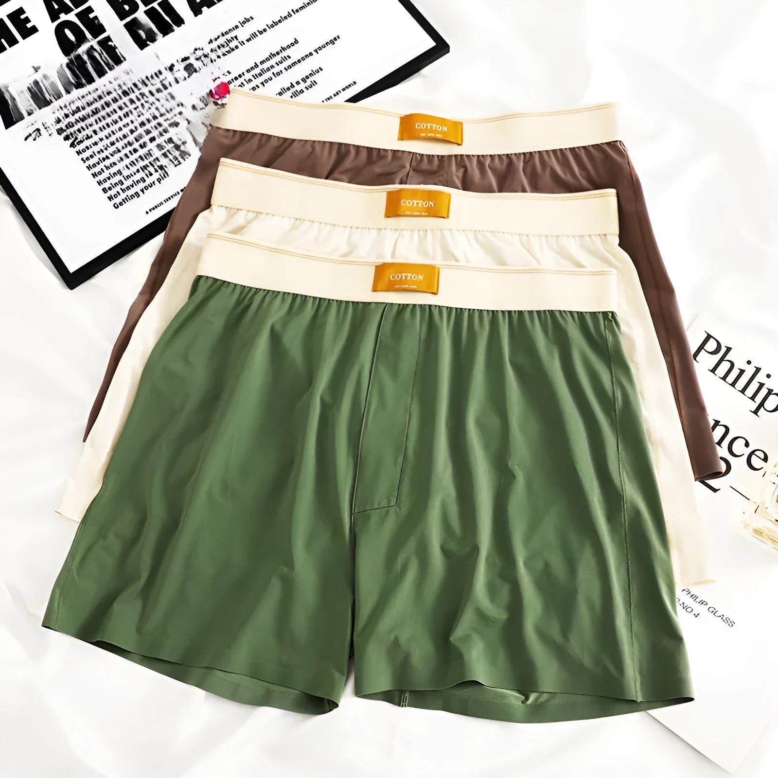 Men's solid colour ice silk underwear with loose fit and mid-waist design in multiple colour options