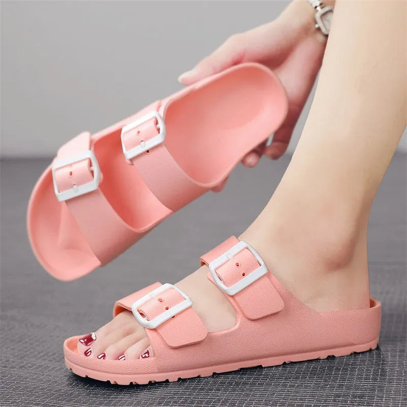 Men's unisex grey EVA sandals with soft sole and open toe design on a light background