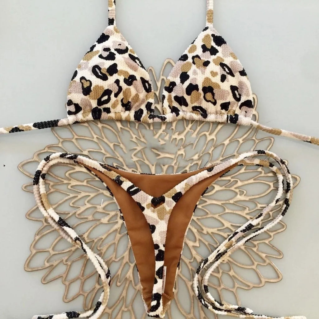 Women's printed bikini swimsuit in quick-drying nylon with cotton lining