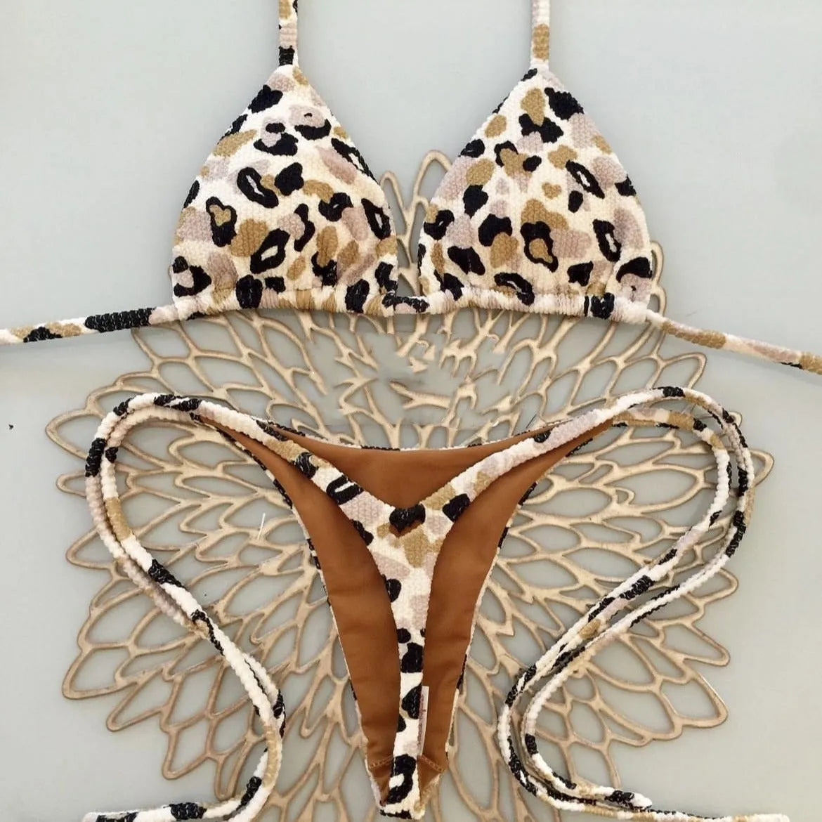 Women's printed bikini swimsuit in quick-drying nylon with cotton lining
