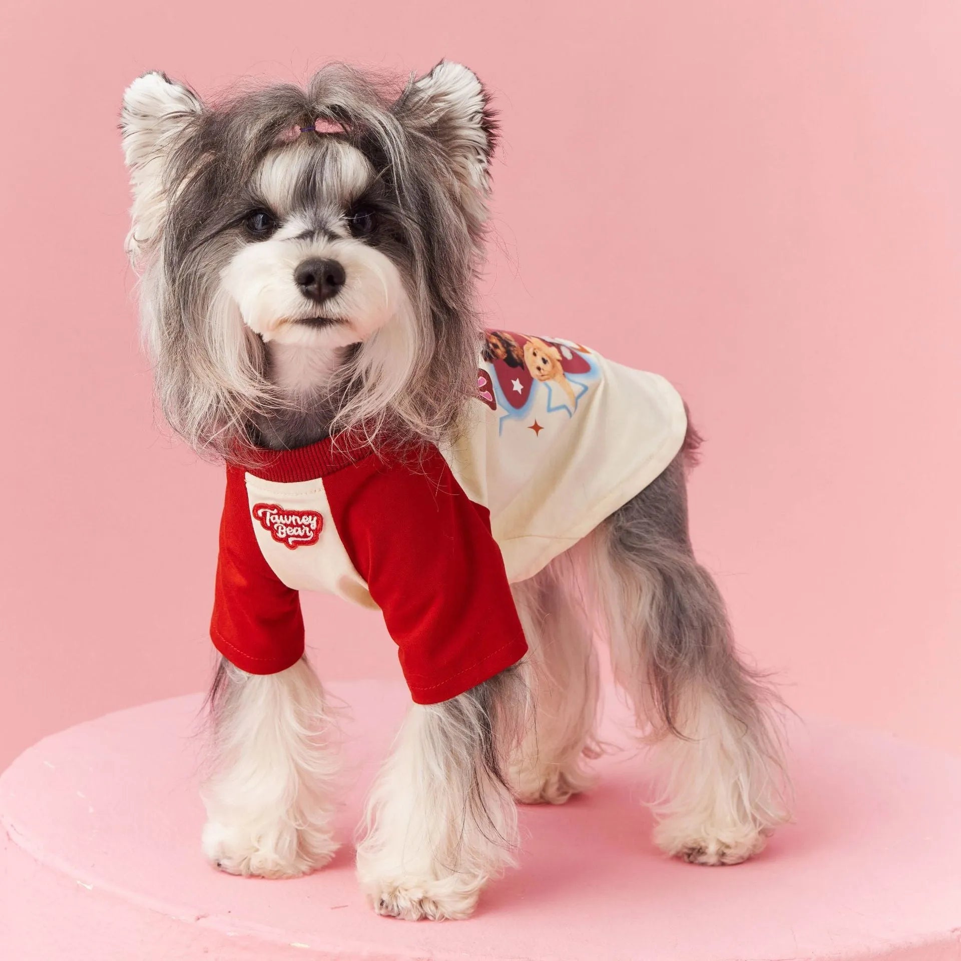 Red embroidered cotton summer clothing for dogs on small to extra large breeds