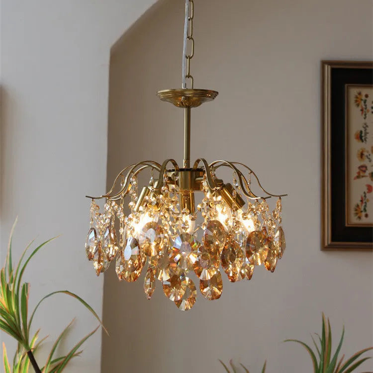 Full spectrum eye protection retro crystal chandelier with amber crystals for living room dining room