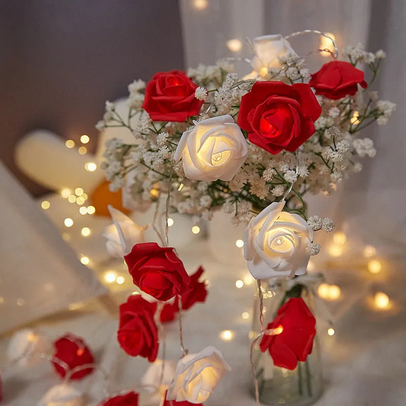 LED rose light string with 10 battery-powered lamps for indoor holiday decoration