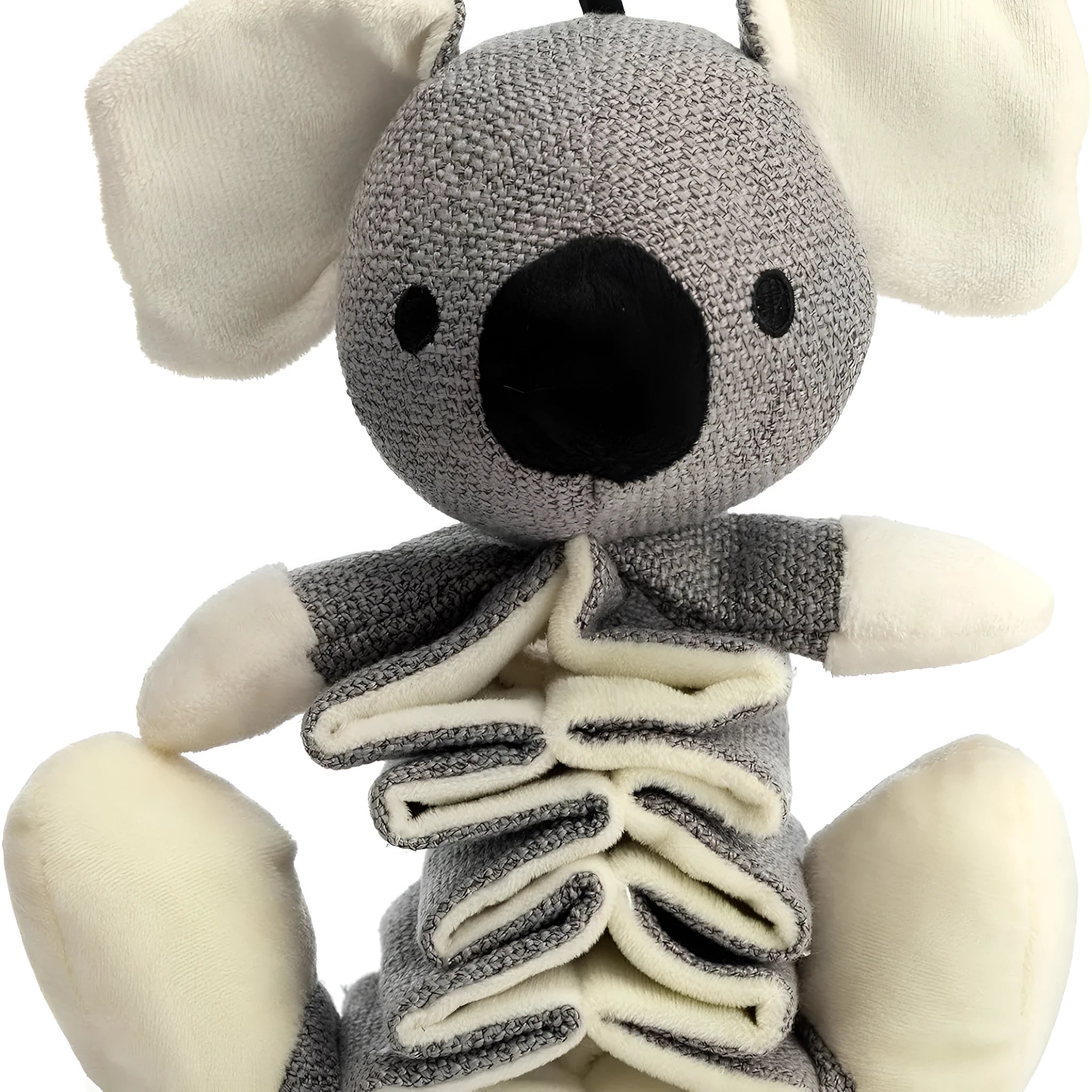 Grey koala plush dog toy with crinkle paper squeaker, measuring 30cm long.