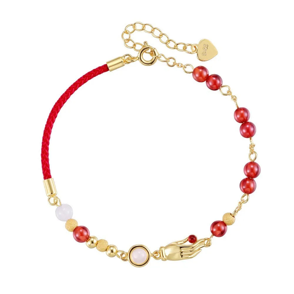 Gold electroplated 925 silver bracelet with round chalcedony geometric design for women