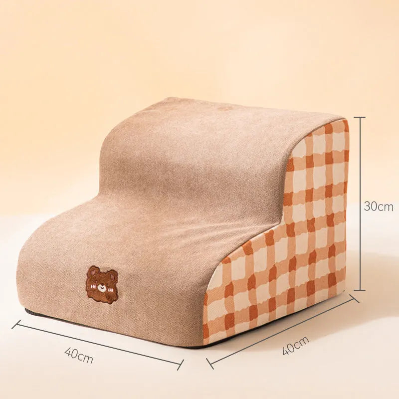 Small dog pet stairs in grey with removable sponge steps, corduroy and snow velvet cover, 40x72x40cm