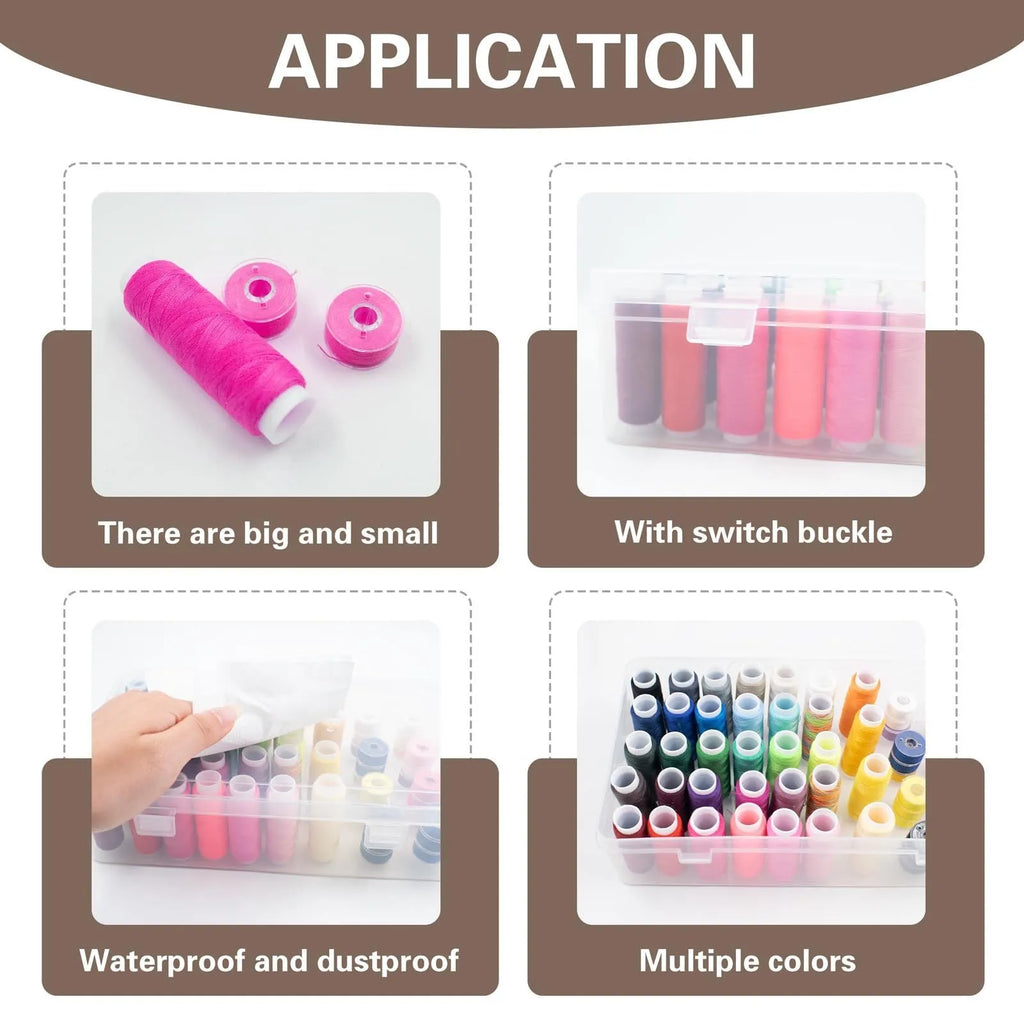 Transparent plastic embroidery storage box with 42 compartments for thread organisation