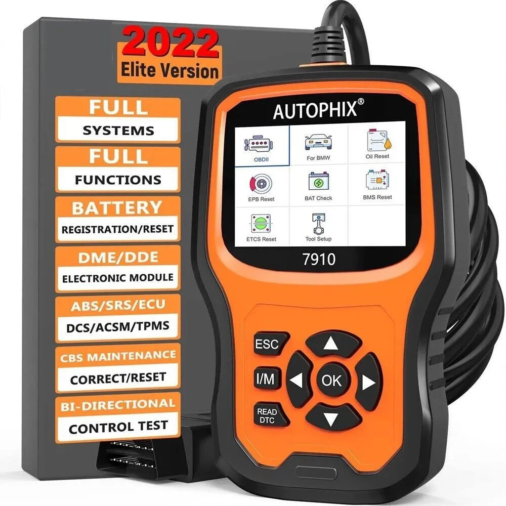 Autophix 7910 handheld automotive diagnostic scanner and OBD2 fault code reader.