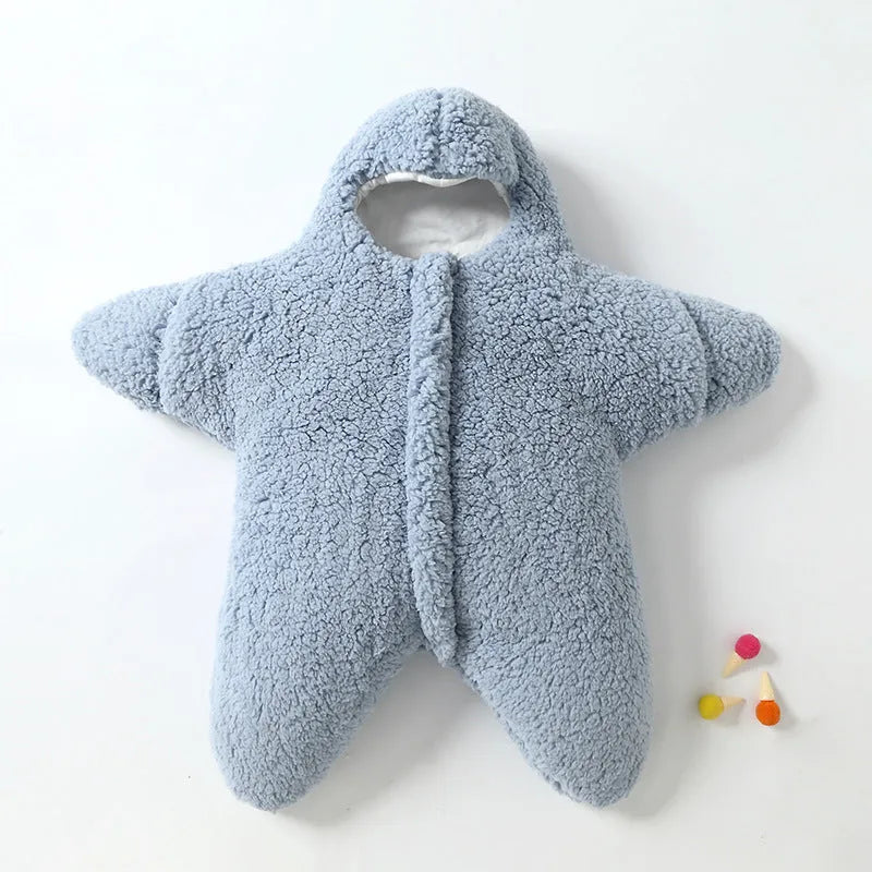 Cashmere and cotton baby sleeping bag with hood, zipper, and cuffs for 0–6 month winter use