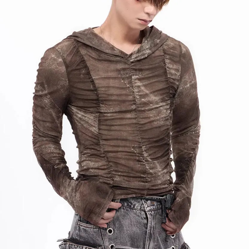 Boys lightweight ice silk bottoming shirt in picture colour with printing pleating design