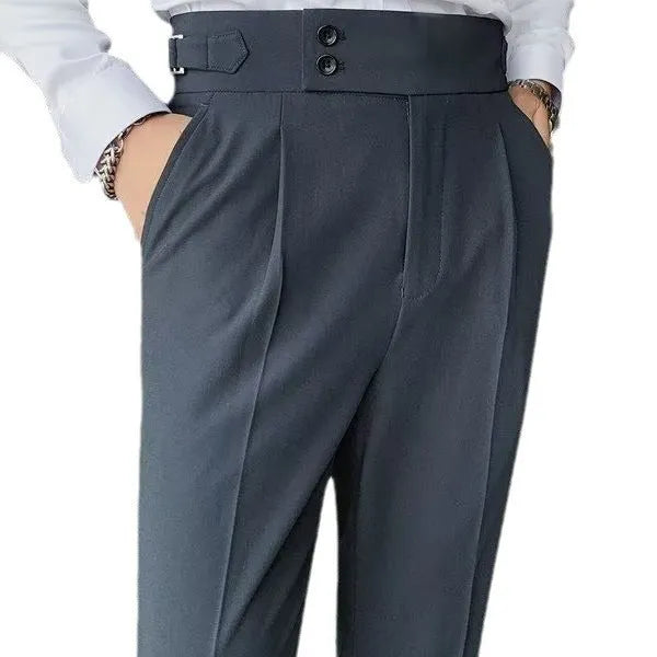 Autumn retro high waist straight leg trousers in black, shown on a model.