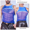 Men's see-through mesh body shaping top in black, high elastic nylon, sheer fabric