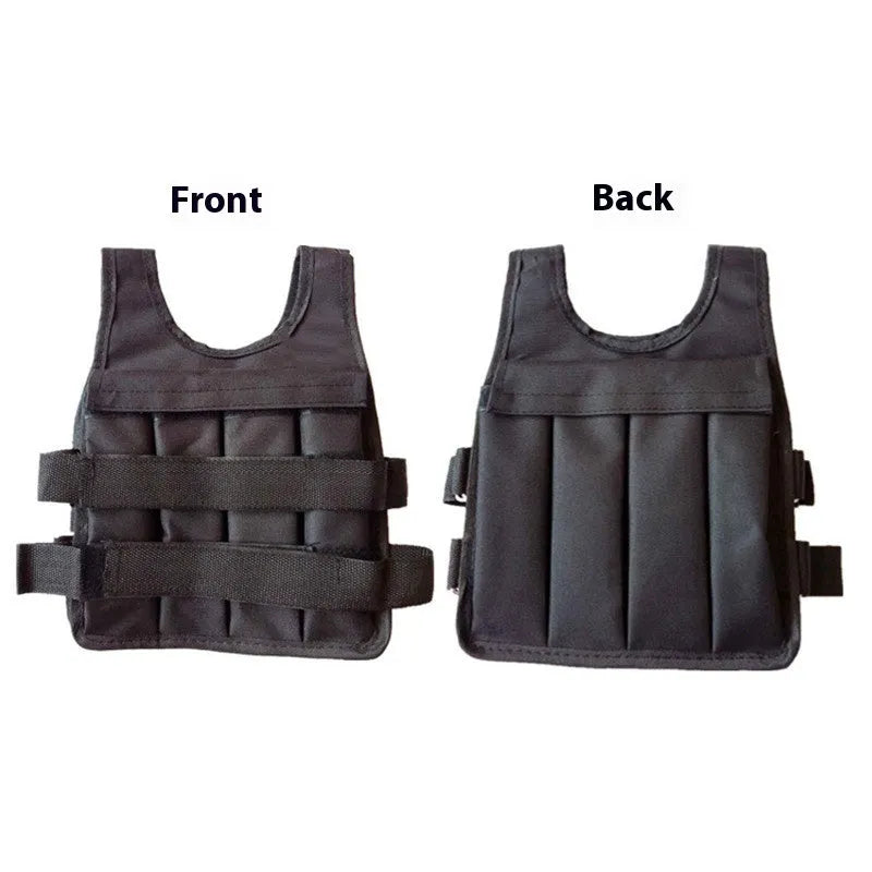 Children's adjustable voile sand vest with removable weight pouches on a mannequin.
